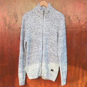 Gray Zip-Up‎ Sweater with Textured Knit and Standing Collar